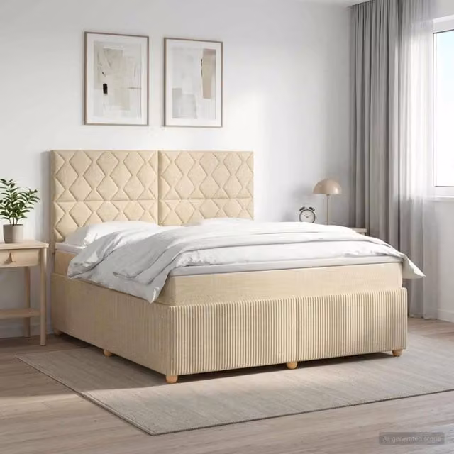 Letto box spring con materasso ibrido vidaXL in tessuto beige e bianco L/P: 180 x 200 cm – 1