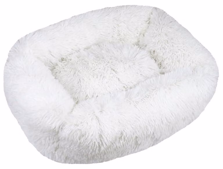 Cuccia ortopedica per cani, forma rettangolare, imbottitura soffice, colore bianco, dimensioni 55x45 cm