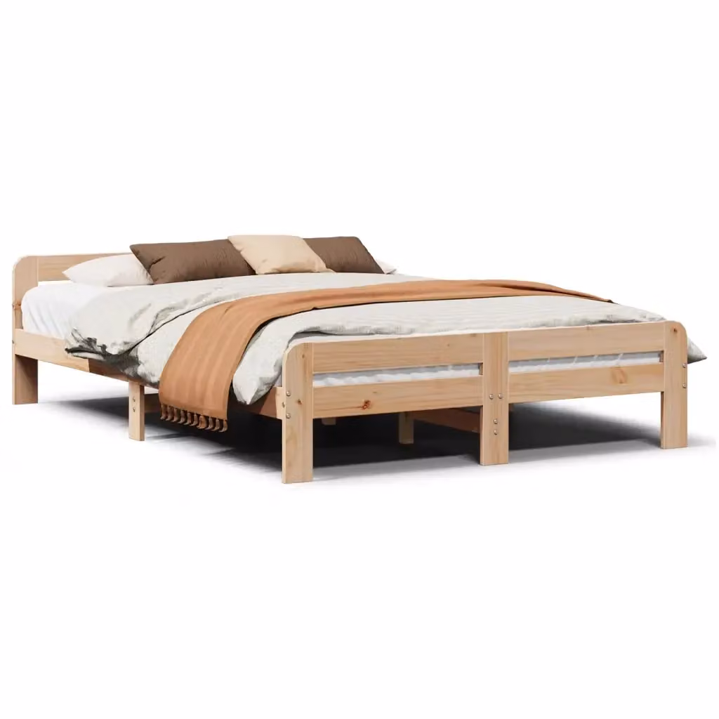 Letto senza materasso vidaXL in legno massello di pino naturale stile rustico L/P/H: 203.5 x 154 x 180 cm – 2