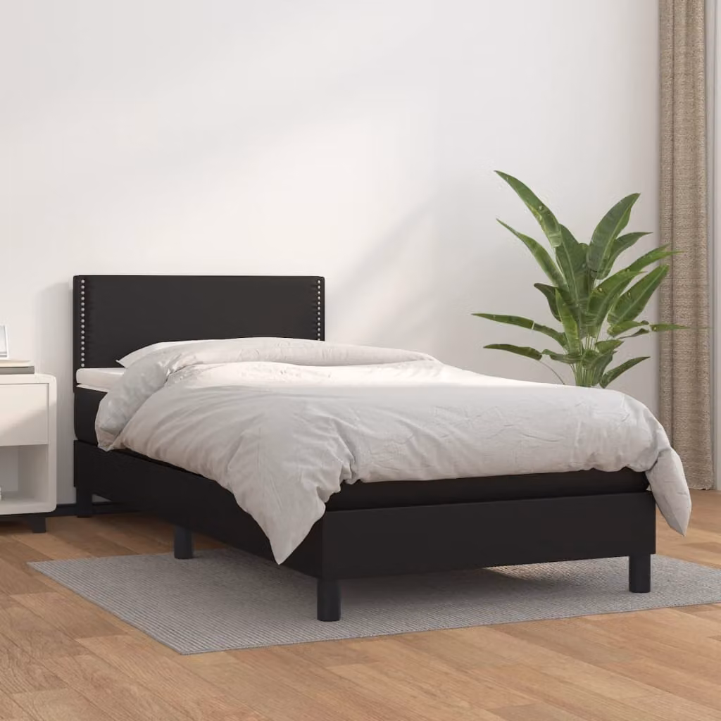 vidaXL Letto Ibrido con Giroletto a Molle e Materasso con Tasche Individuali in Similpelle Nero L/P/H: 90 x 200 cm