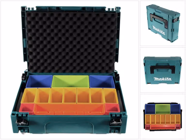 Makita MAKPAC 1 valigetta sistema + inserto scatola con scatole colorate P-83652 + inserto coperchio in schiuma