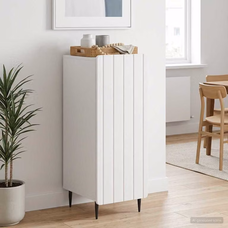Credenza moderna vidaXL in legno ingegnerizzato e metallo, Bianco opaco, L: 34,5 cm, P: 33 cm, H: 92 cm