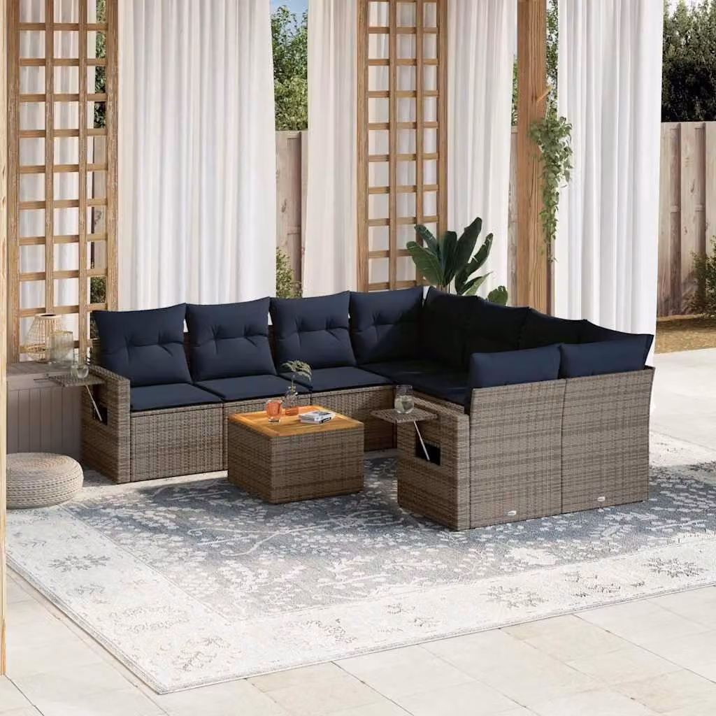 Maison Exclusive - Set di 9 pezzi per giardino con cuscini, grigio, polyrattan