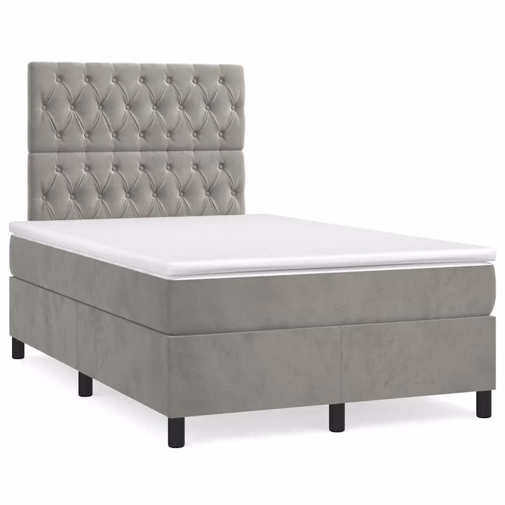 vidaXL Giroletto a Molle con Materasso Ibrido in Velluto Grigio e Bianco L/P/H: 200 x 120 x 193 cm