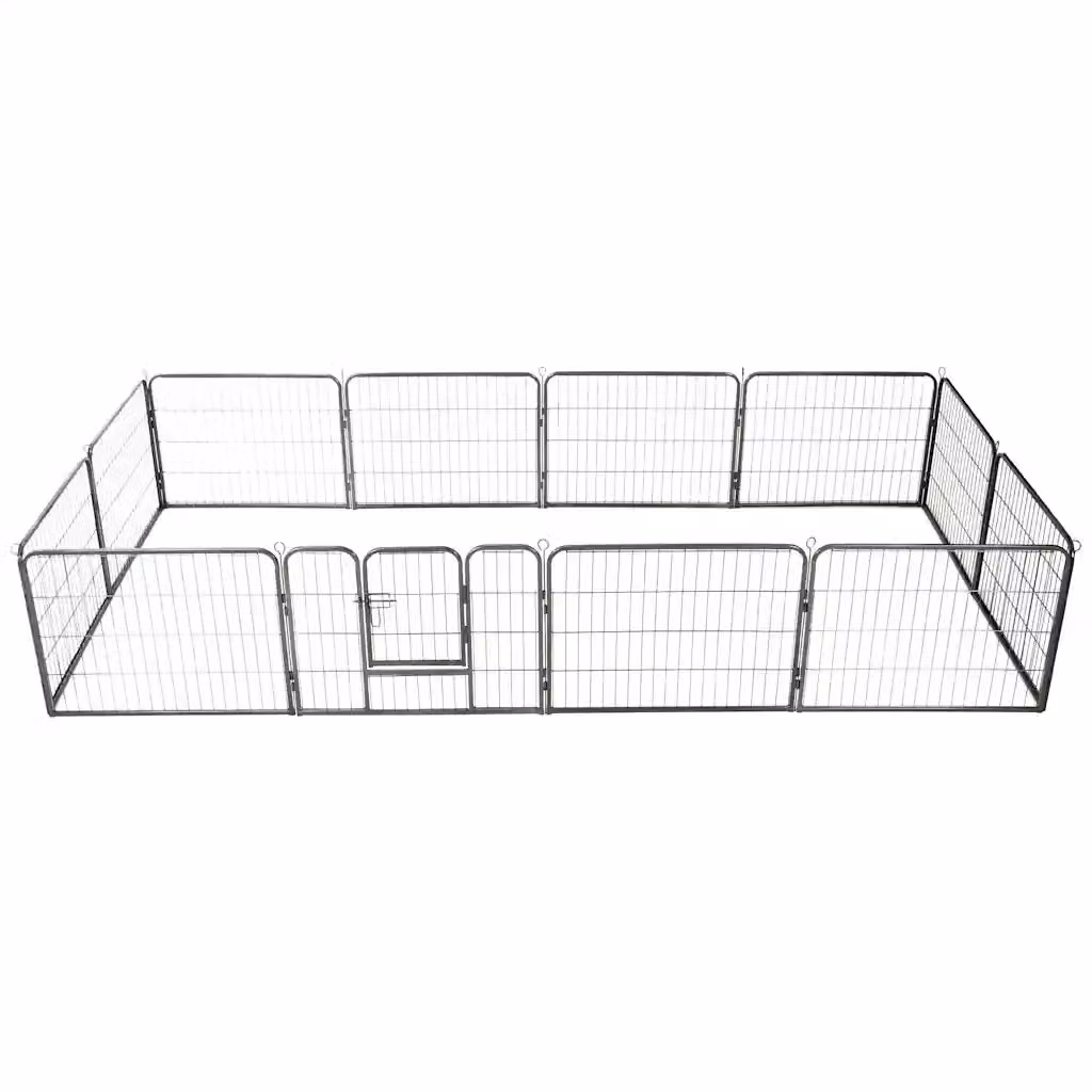 Box per cani vidaXL in metallo nero con 12 pannelli in acciaio L: 80 cm, P: 60 cm – 2