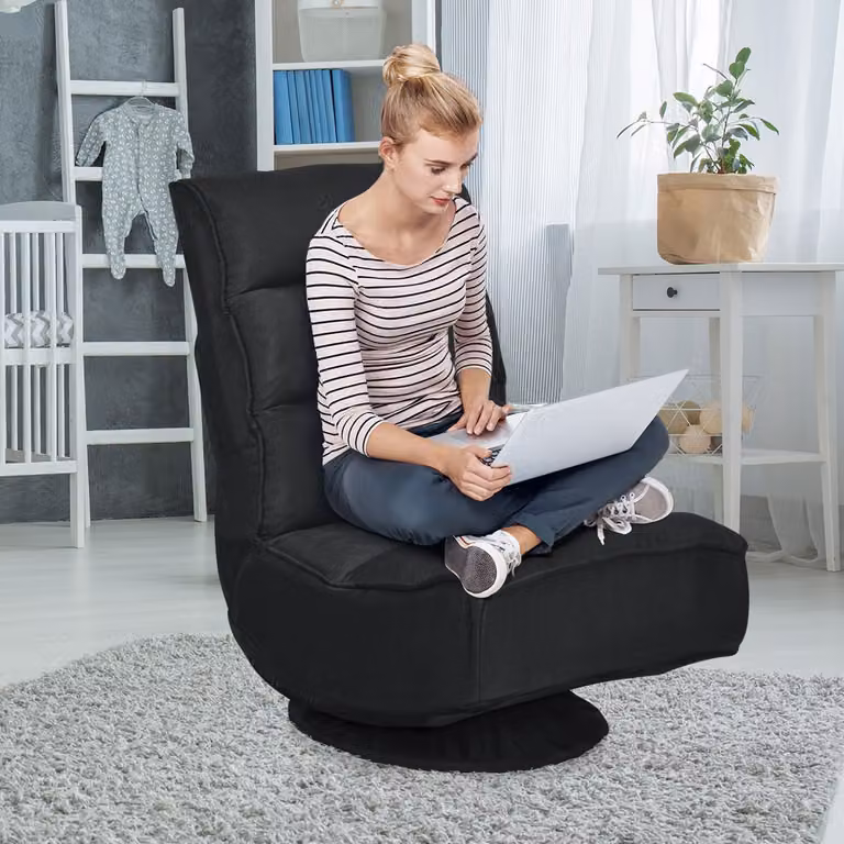 Sedia da gaming Costway nera con schienale comodo, girevole a 360° e regolabile in 5 posizioni