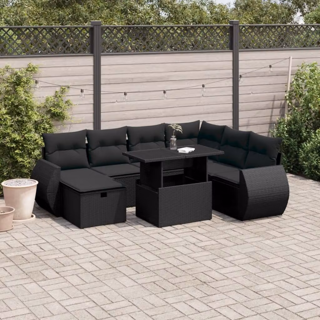 Maison Exclusive - Set da giardino 8 pezzi con cuscini in polyrattan nero