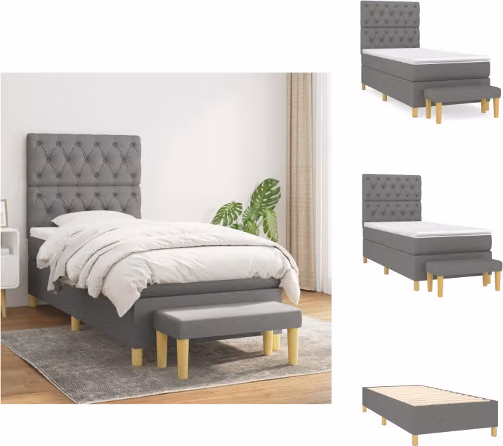 vidaXL Letto a molle con materasso grigio scuro 80x200 cm in tessuto - Letti e strutture letto