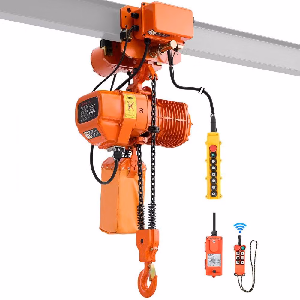 Traslatore elettrico a catena, capacità 2000 kg, altezza di sollevamento 6,1 metri, trifase, con controllo cablato e wireless