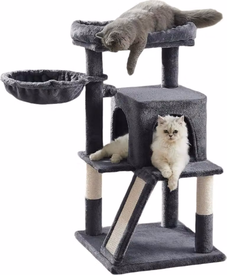 Torre per gatti con tiragraffi e fori – 48 x 48 x 96 cm – grigio antracite