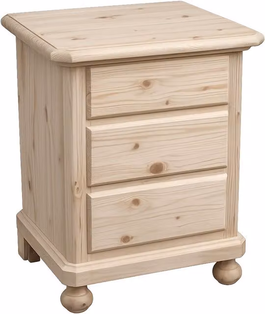 Comodino classico con 3 cassetti in legno massello di abete grezzo Mobili 2G L/P/H: 50 x 38 x 65 cm