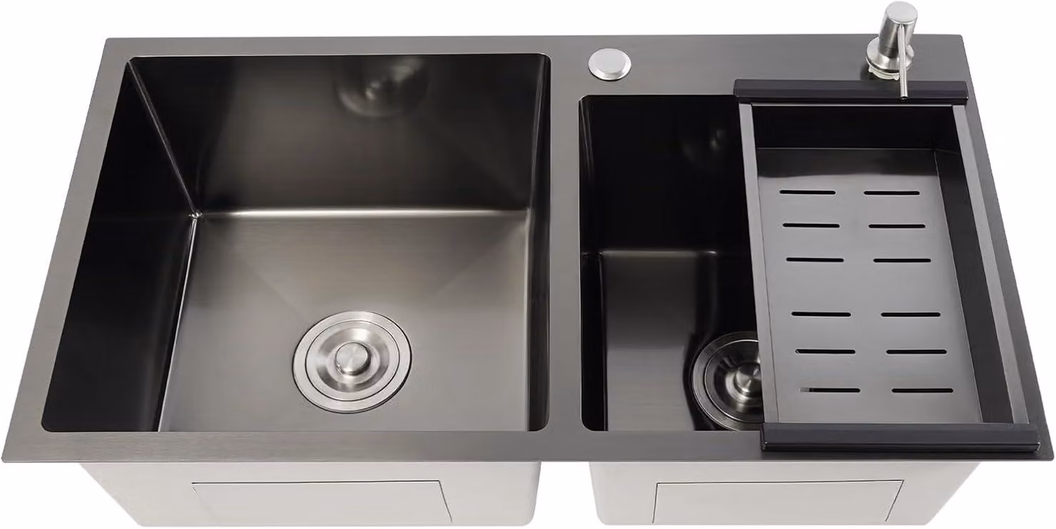 Lavello doppio, in acciaio inossidabile con rivestimento nanotecnologico, dimensioni 78 x 43 cm, per la cucina