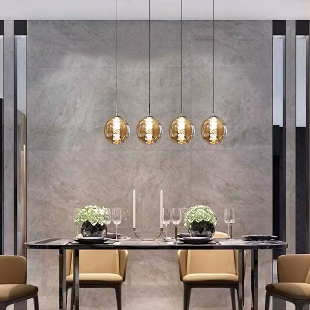 ZMH Lampada a sospensione moderna in vetro e metallo con luce LED calda, regolabile in altezza, ideale per soggiorno, cucina o camera da letto, disponibile in finiture cromo, grigio e ambra – 1