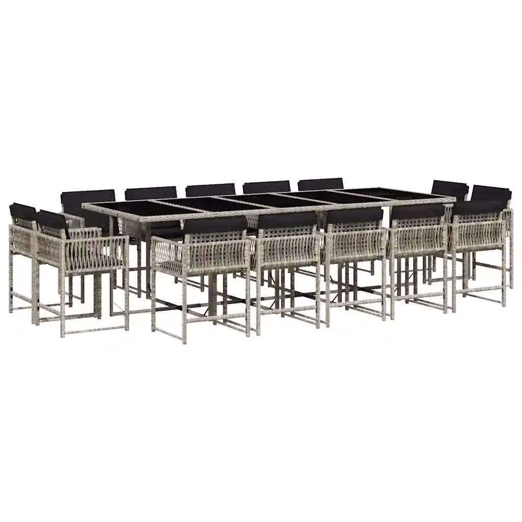 Set da pranzo da giardino vidaXL in polyrattan con cuscini e piano in vetro, 15 pezzi, grigio antracite – 2