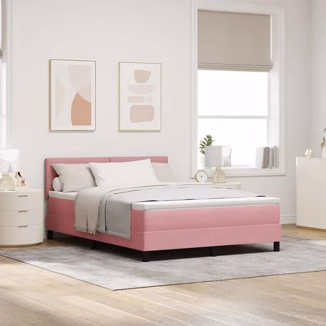 Letto a molle con testiera in velluto rosa vidaXL L/P: 160 x 200 cm – 1