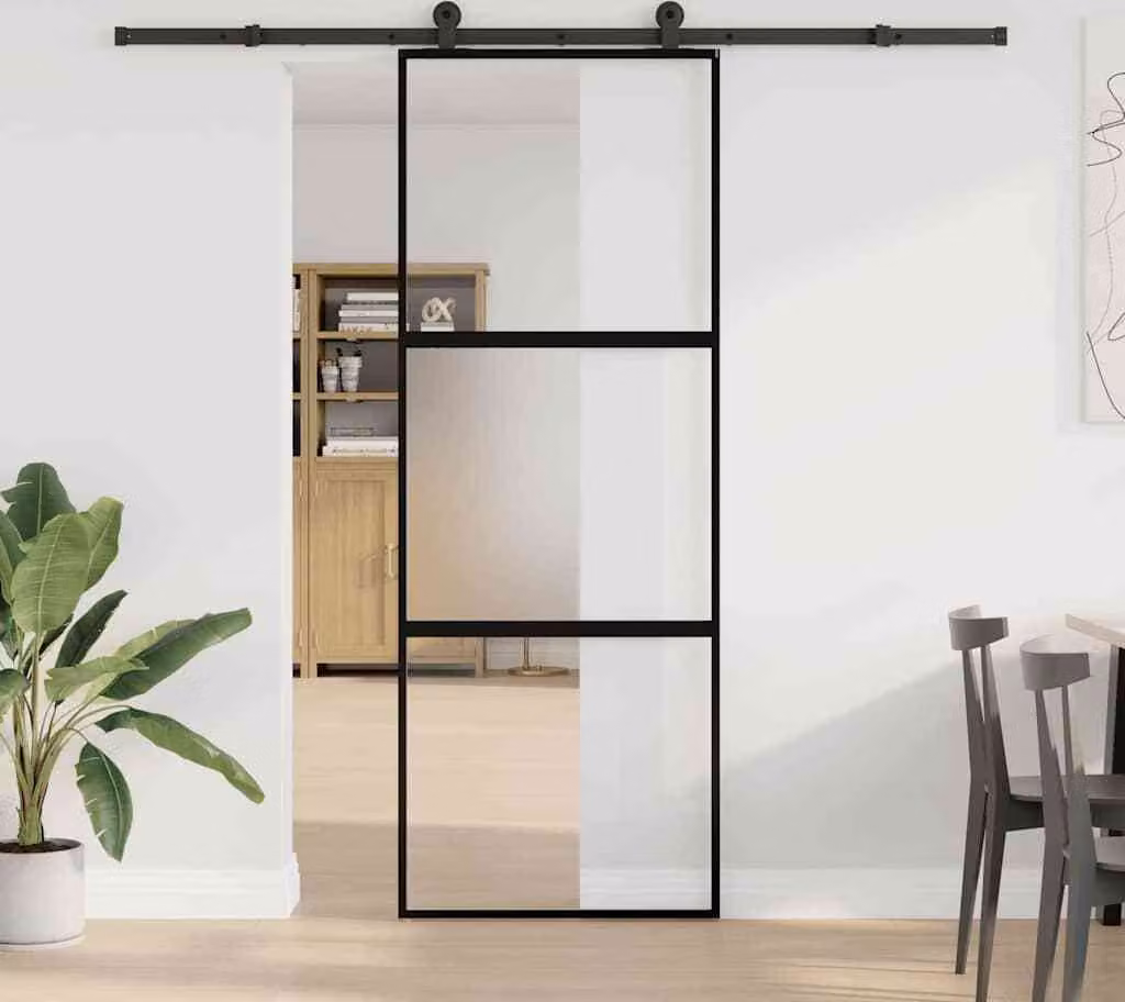 Porta Scorrevole Ferramenta 76x205 cm Vetro Temperato Alluminio