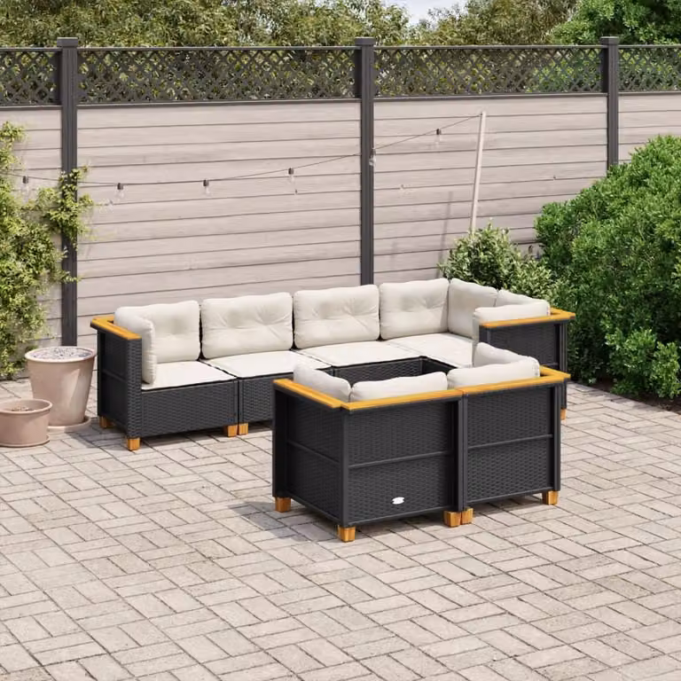Maison Exclusive - Set da giardino 7 pezzi con cuscini in polyrattan nero