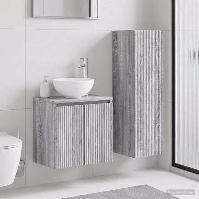 Set di mobili per il bagno moderno vidaXL composto da mobile lavabo e pensile a parete in MDF grigio opaco