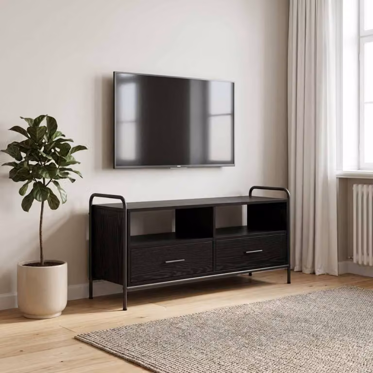 Mobile TV vidaXL Rovere Nero in Legno Ingegnerizzato e Metallo con Ruote L: 67,5 cm, P: 33 cm, H: 50 cm