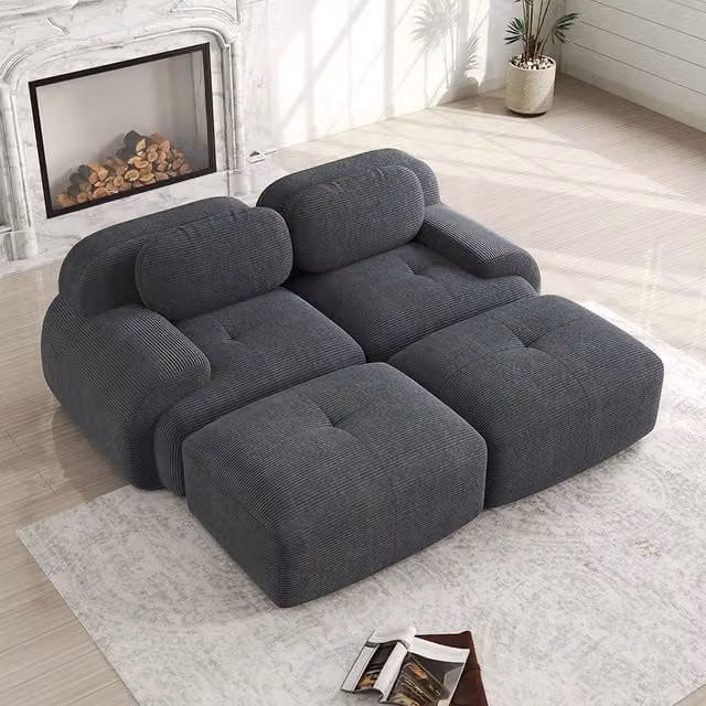 Divano 2 posti con chaise longue - Xylo - Velluto costato, antiscivolo, ergonomico, grigio