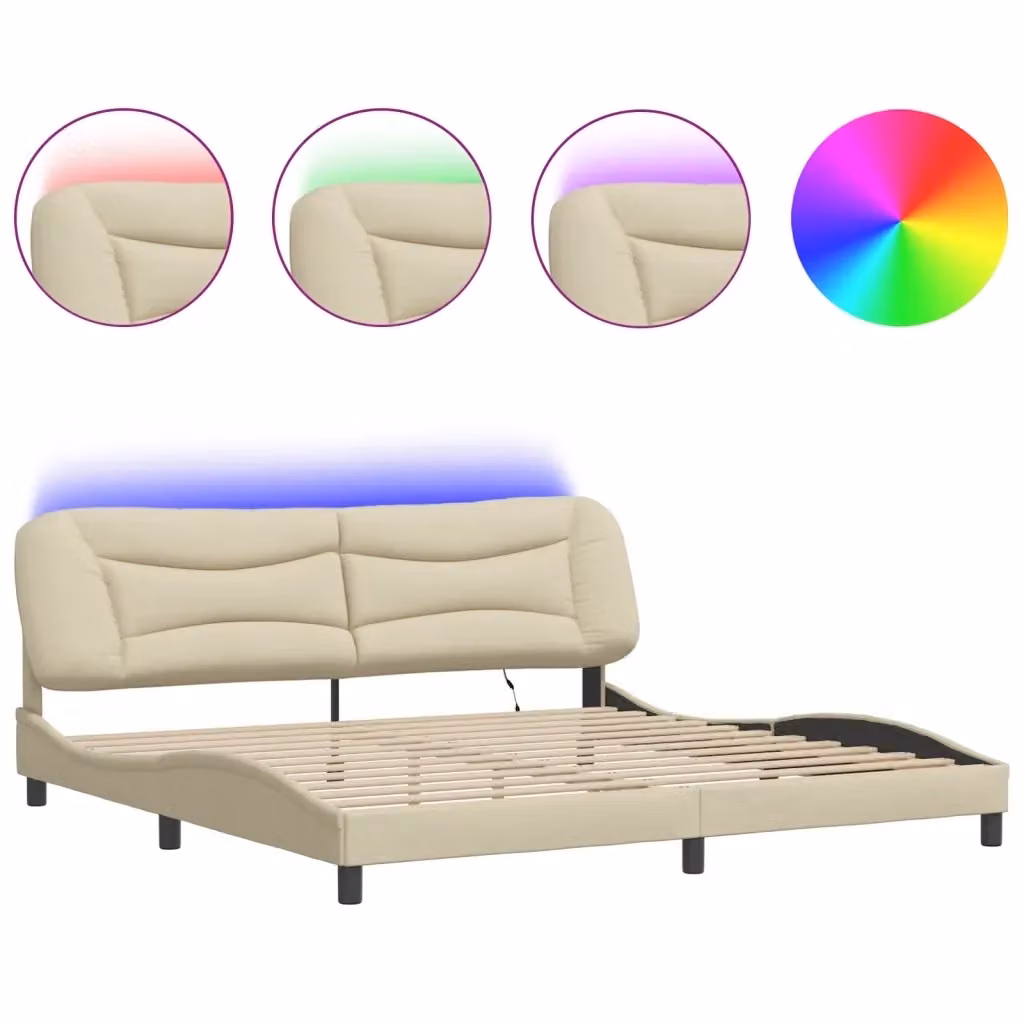 Letto con base a doghe e illuminazione LED vidaXL, colore beige, con porta di ricarica USB, L/P/H: 200 x 200 x 205 cm – 2
