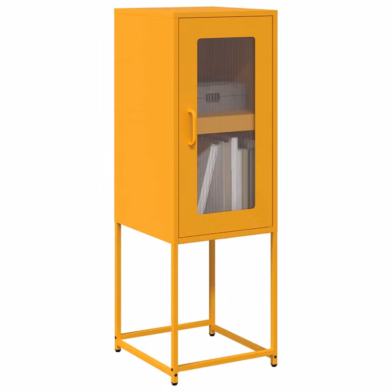 Credenza vidaXL in stile industriale con ante in vetro e ripiani interni, colore giallo, L: 36 cm, P: 39 cm, H: 107 cm