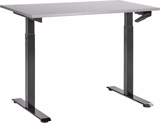 Scrivania regolabile manualmente in altezza Piano del tavolo legno grigio Telaio in acciaio nero 120 x 72 cm Piedi quadrati Design moderno Ufficio