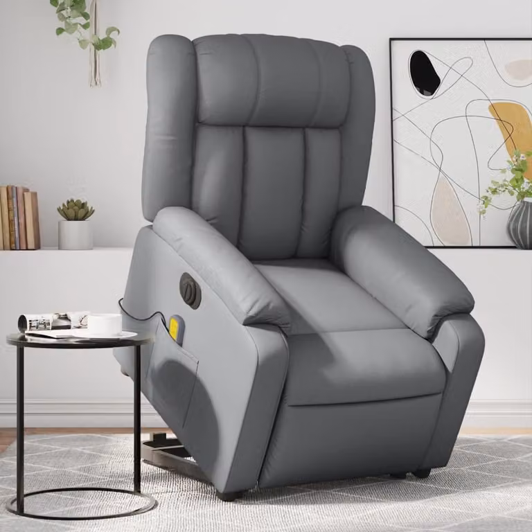 Poltrona Alzapersona Elettrica Reclinabile Grigio in Pelle finta