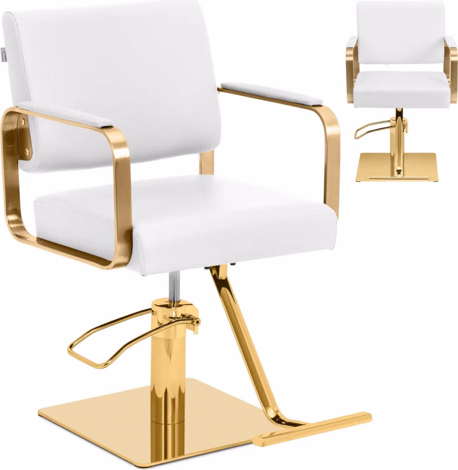 Expondo physa Poltrona da parrucchiere con poggiapiedi - 50 - 66 cm - 200 kg - bianco/oro