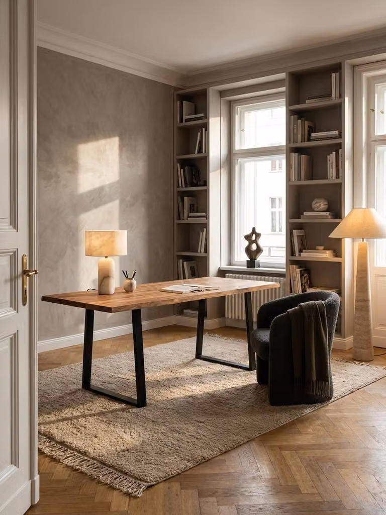 Scrivania 140x80x76 cm Legno massello di acacia / metallo Scrivania per computer con bordo naturale, scrivania da ufficio per home office Massiccia con gambe trapezoidali in nero, tavolo in legno Tavolo per laptop Studio