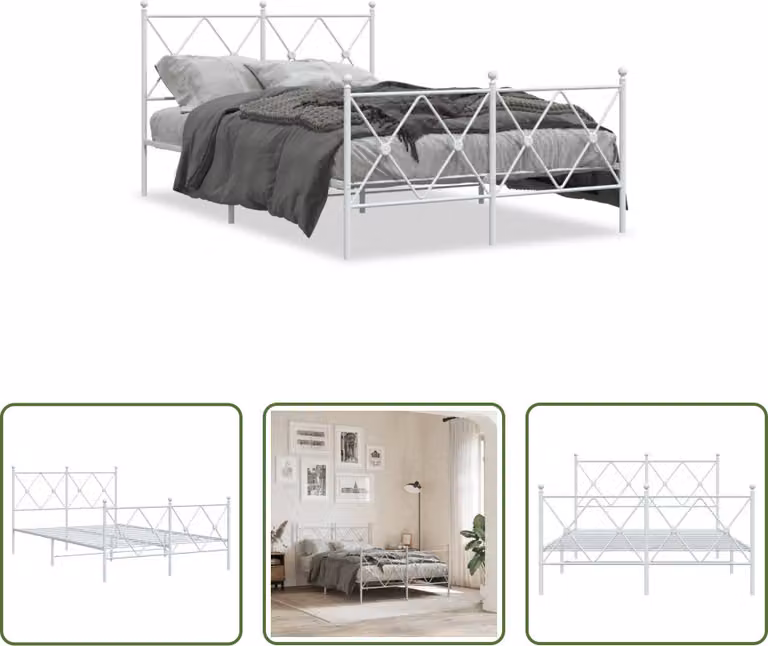 The Living Store Struttura letto con testiera e pediera in metallo bianco 120x190 cm