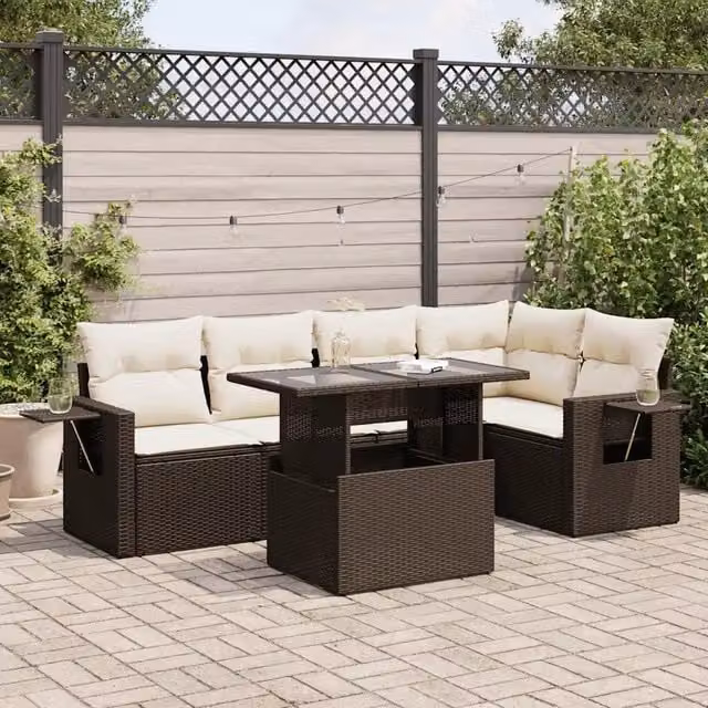 Set Divano da Giardino 6 pz con Cuscini Marrone in Polyrattan 3326484