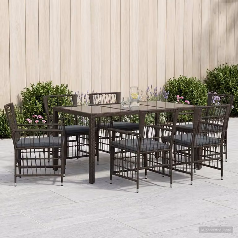 Set da pranzo per esterni vidaXL in 7 pezzi in polyrattan nero e grigio con piano in vetro