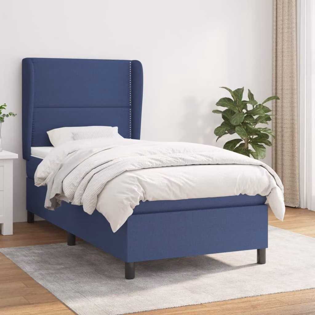 The Living Store Letto a molle con materasso blu 100x200 cm in tessuto