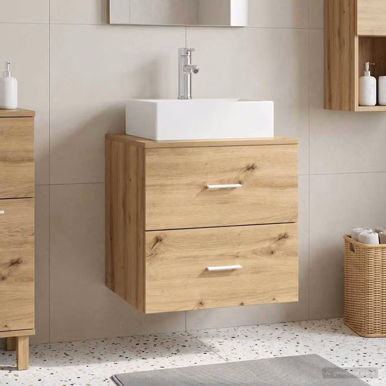 Mobile Lavabo da Parete vidaXL in Rovere Marrone con Cassetti e Ante, Design Moderno, L 49,5 x P 41 x H 62,5 cm