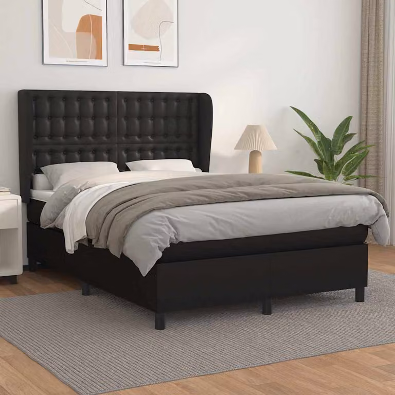 vidaXL Giroletto a Molle con Materasso Nero in Similpelle L/P/H: 190 x 140 x 128 cm