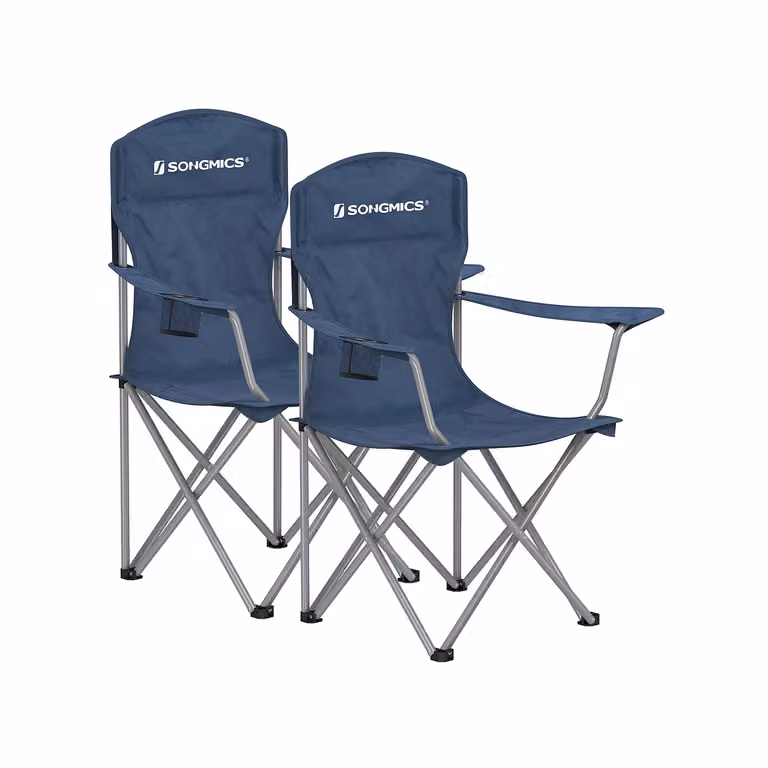 Sedie da Campeggio con Schienale Alto Braccioli Tasca per Tazza, Blu