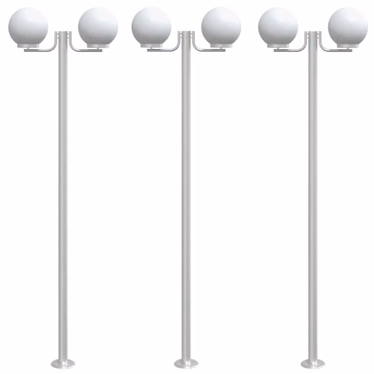 Lampade da Terra per Esterni 3pz Argento 215cm in Acciaio Inox