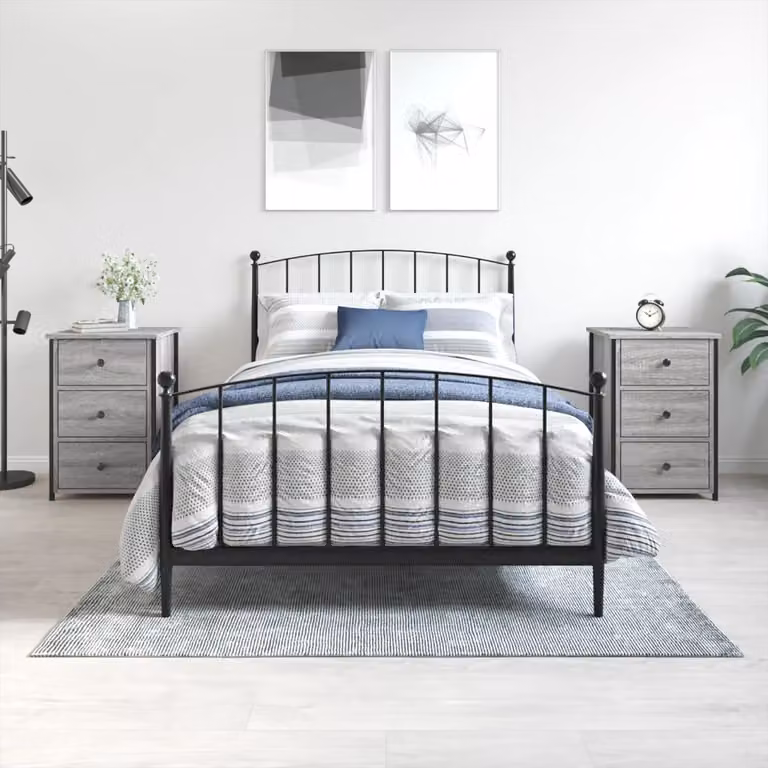 Set di 2 comodini vidaXL in stile industrial, colore grigio, in legno e metallo, L 40 cm x P 36 cm x H 60 cm