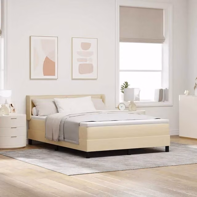 Letto a molle con testiera vidaXL in tessuto beige L 160 x P 200 cm