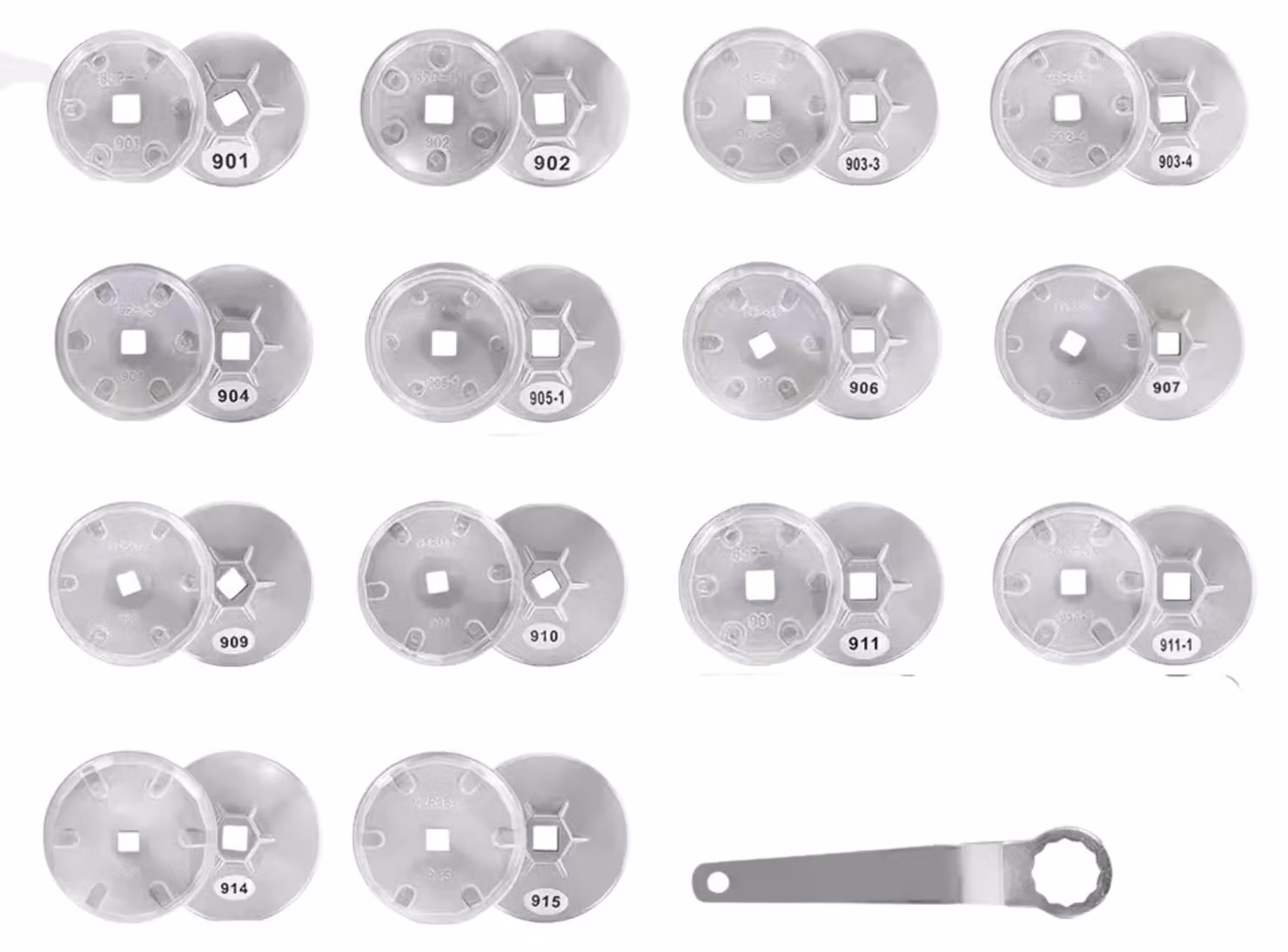 Set di estrattori per filtri dell'olio, 15 pezzi, realizzato in lega di alluminio, compatibile con diverse applicazioni, design piatto, elevata capacità di coppia