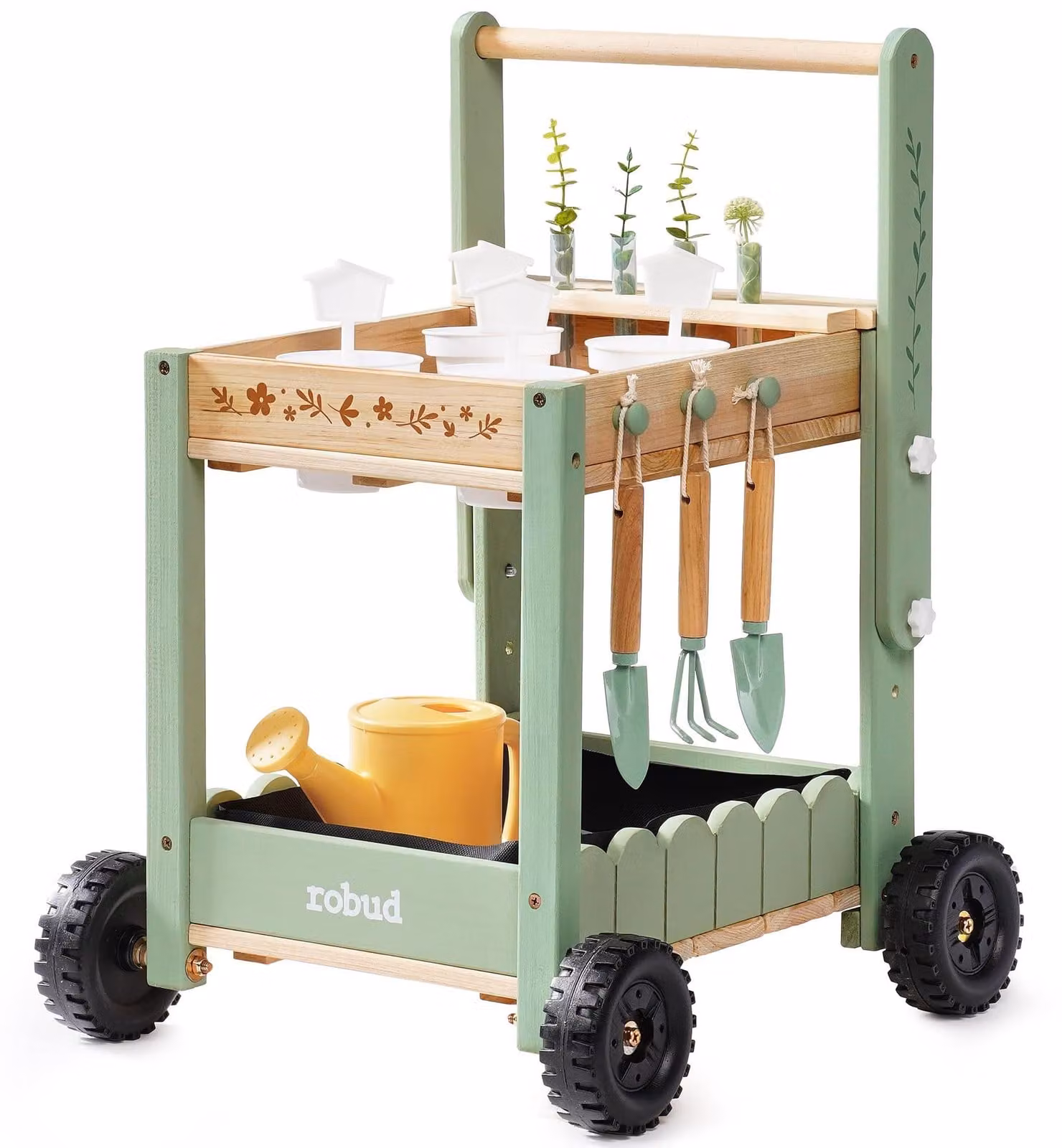 Omgoods - Set da giardino educativo per bambini, con carrello in legno