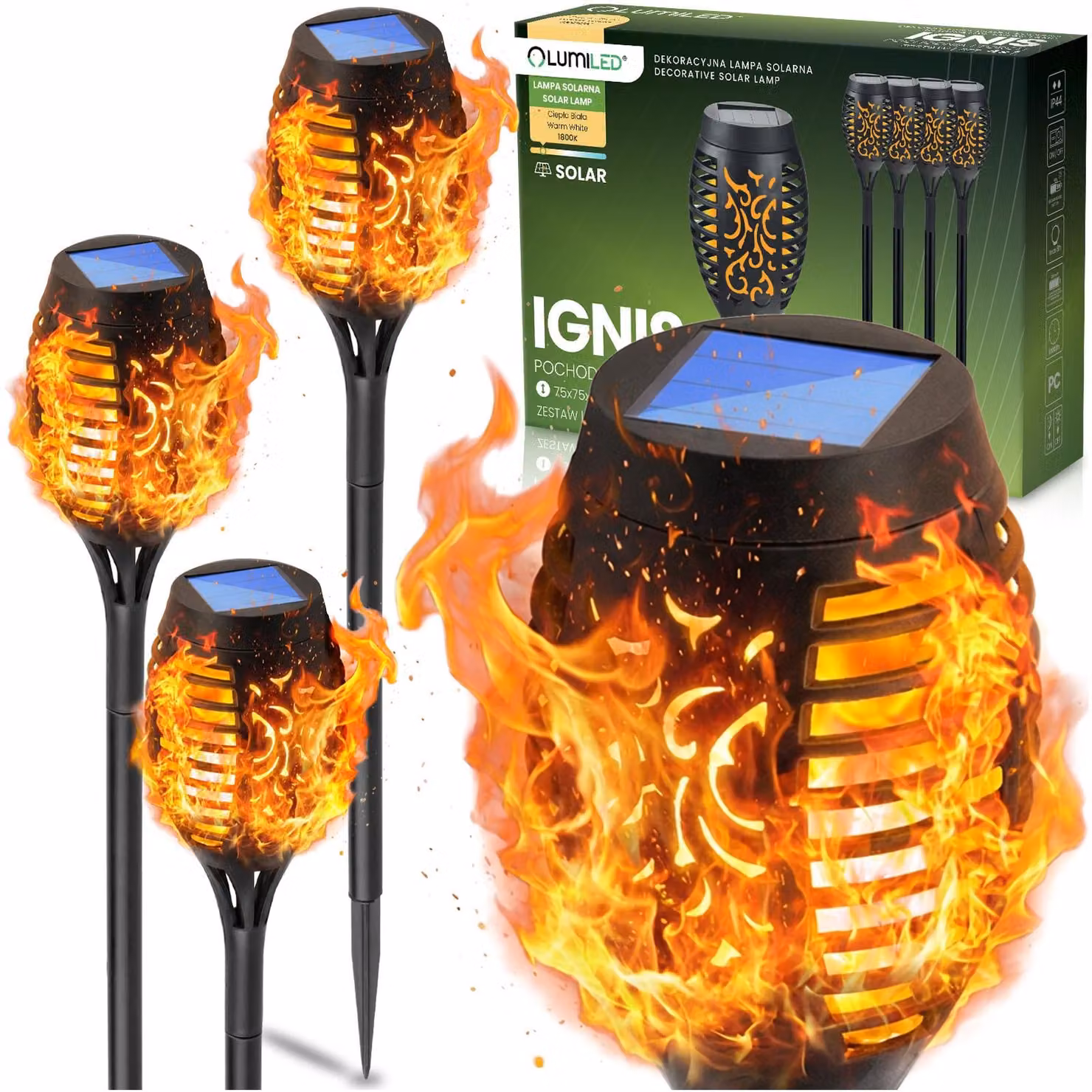 4 lampade solari LED IGNIS per giardino, tipo "steckfackel", con effetto fiamma, marca LUMILED