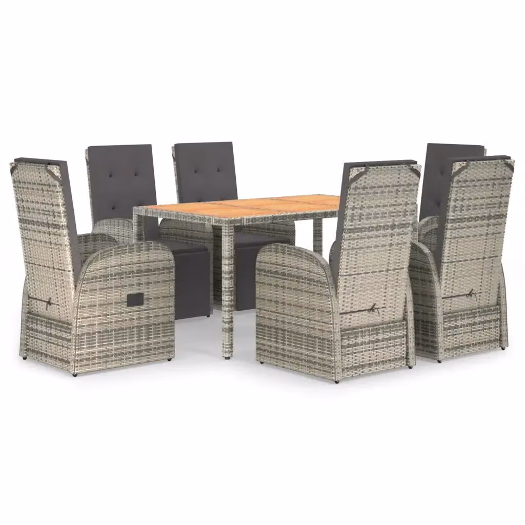 Set da pranzo da giardino vidaXL in polyrattan e legno di acacia grigio con 7 pezzi – 2