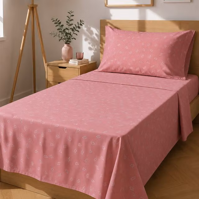 Completo letto 1 piazza e mezza foglie corallo