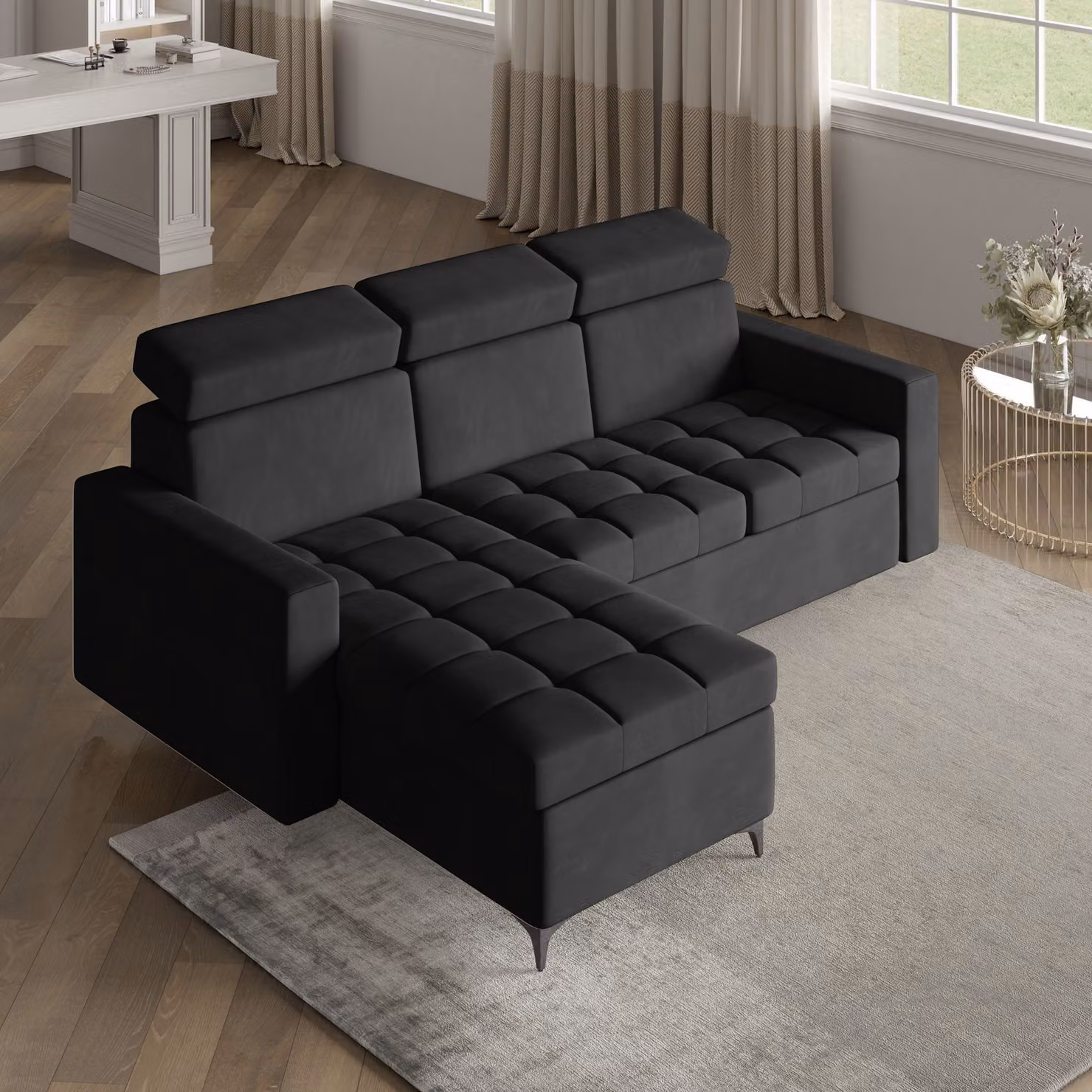 Divano angolare KAME di Masseno con funzione letto a L, divano con box letto, divano da salotto, divano, divano, divano letto, set di divani - nero, KRONOS 07