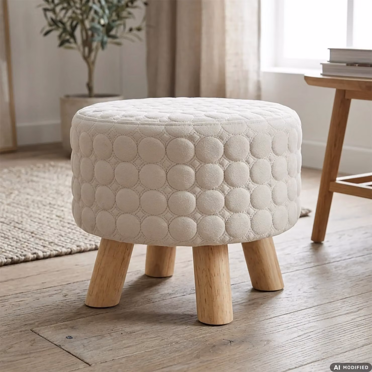 Vestiamo Casa - Pouf tondo beige con rivestimento rimovibile - H 24 cm x Diametro 28 cm – 2