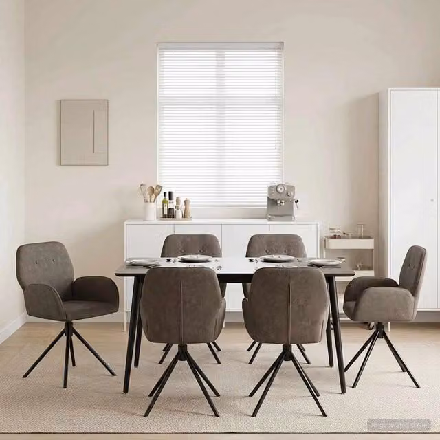 Set di 6 sedie da pranzo girevoli vidaXL in microfibra grigia con base in metallo e plastica – 1