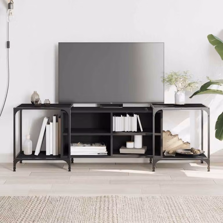 vidaXL Mobile Porta TV Nero in Legno e Metallo, L 153 x P 37 x H 50 cm