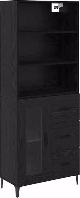 Credenza moderna in legno e metallo Rovere Nero per soggiorno e sala da pranzo, L/P/H: 69,5 x 34 x 180 cm – 1